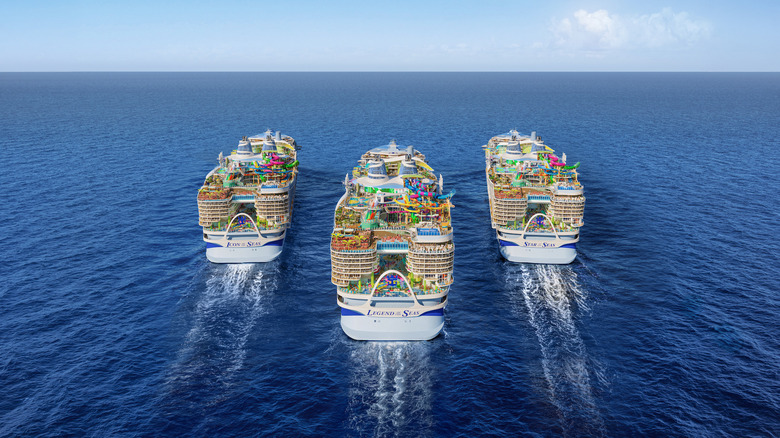 Three large Royal Caribbean cruise ships at sea