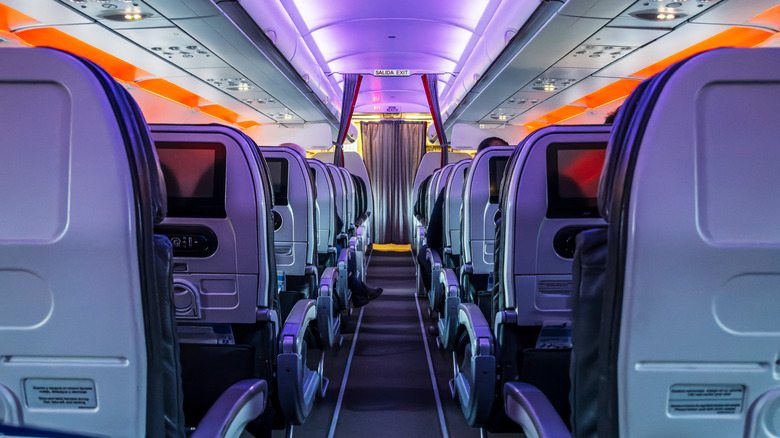 inside shot of empty commercial airplane