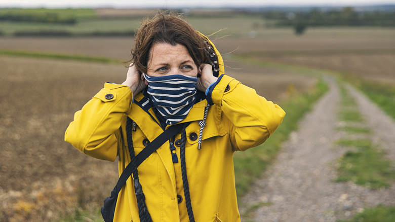 Hiker standing on a windy path