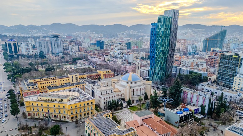 Looking down on the city center of Tirana in Albania