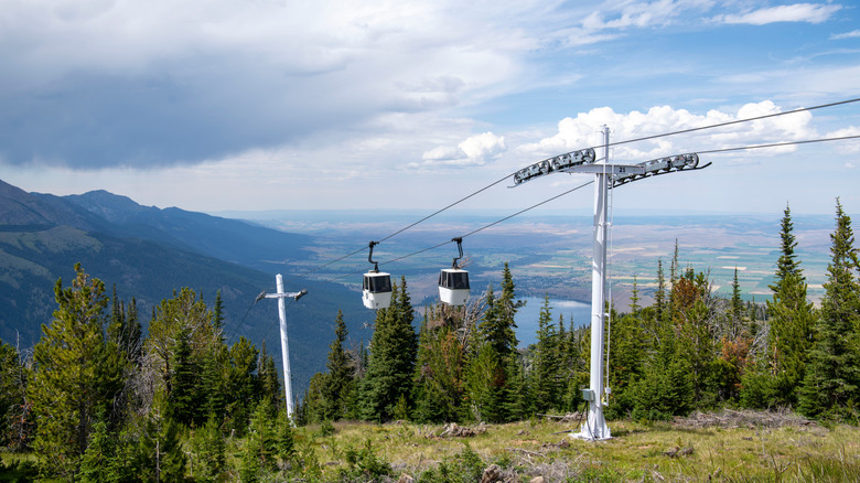 The Wallowa Lake Tramway up Mount Howard with a view of Wallowa Lake in Wallowa-Whitman National Forest in Oregon