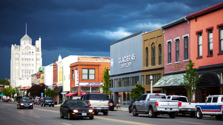 The colorful buildings in the Baker Historic District of Baker City, Oregon