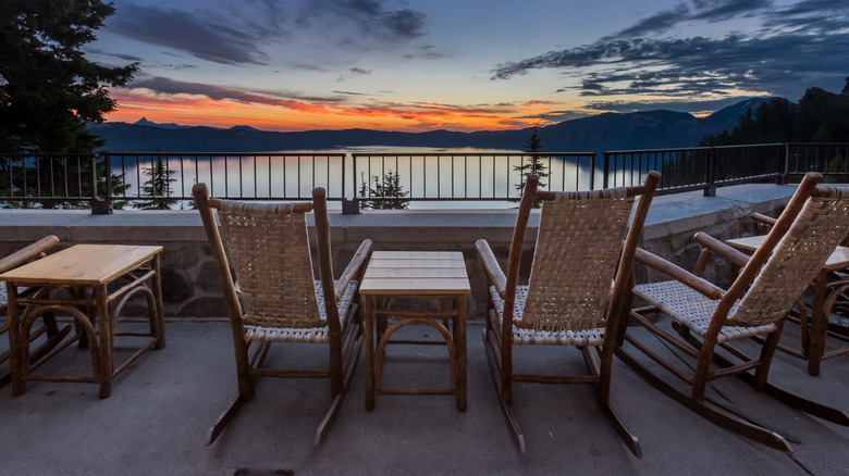 perfectly positioned rocking chairs overlooking Crater Lake
