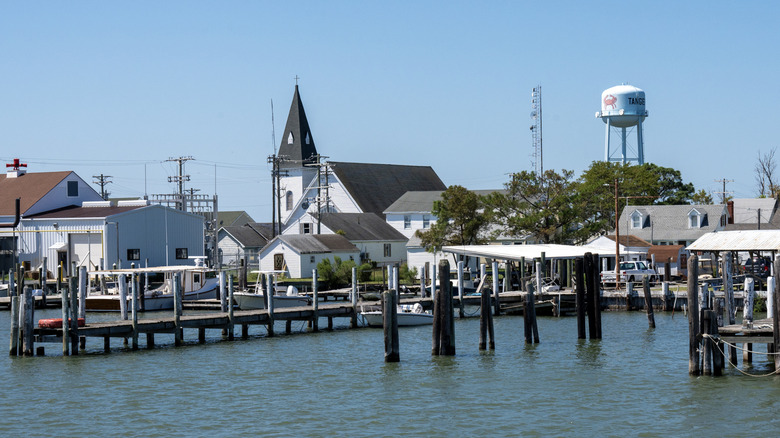 Piers extend from Tangier Island.