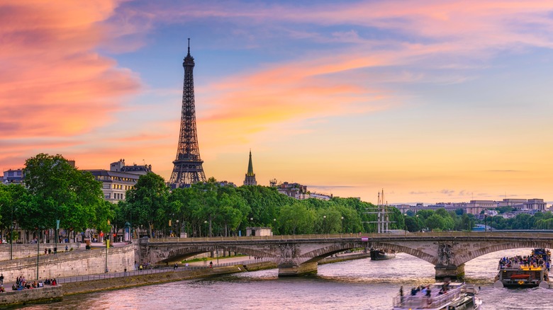 The Eiffel Tower at sunset