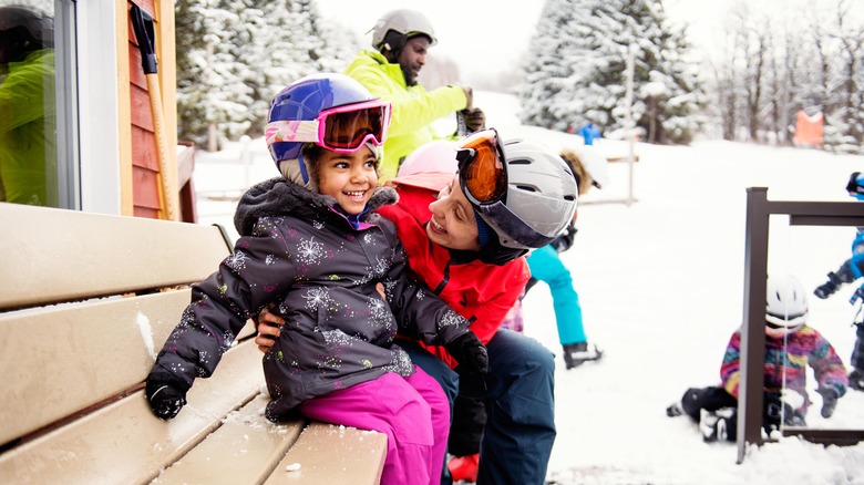 Family getting ready to ski