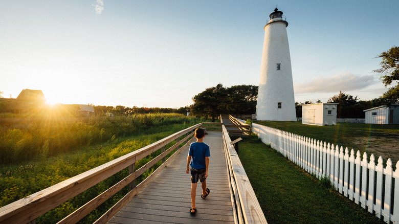 Child walking on the boardwalk at Ocracoke Island