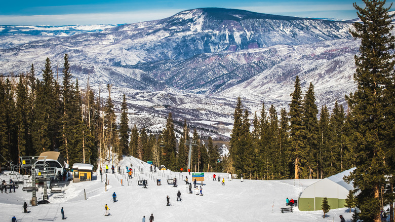 An aerial view of a ski slope in Aspen.
