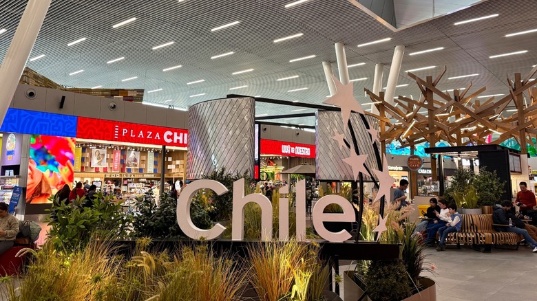 Large Chile sign in Santiago Airport