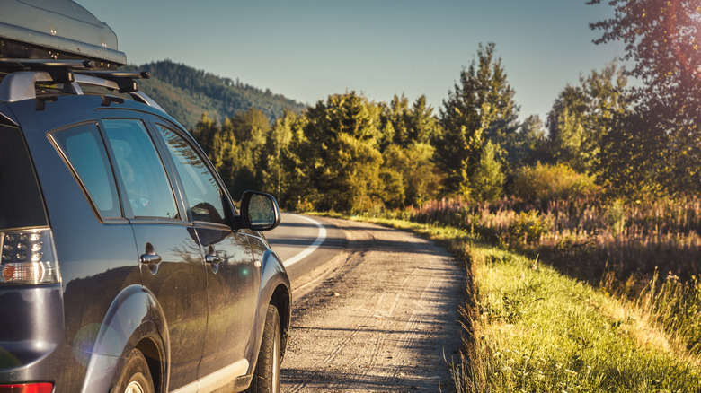 Car on a forested mountain road