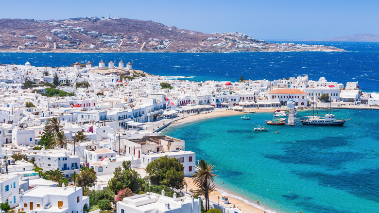 Mykonos blue water and buildings