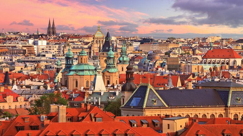 Prague cityscape at sunset