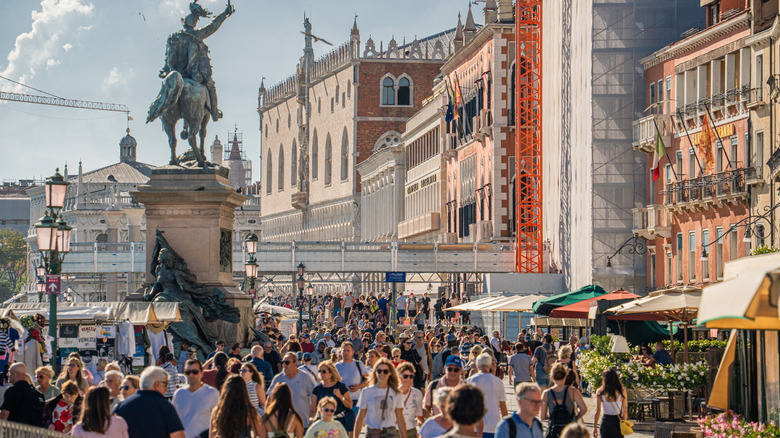 An overcrowded street in Venice.