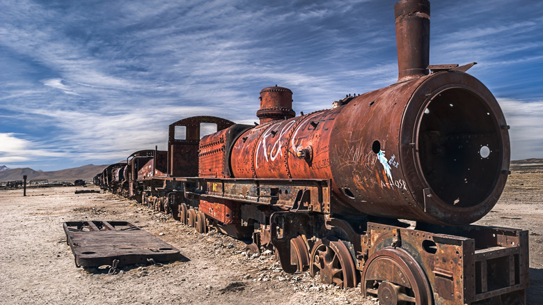 a disintegrating train in the Uyuni Train Graveyard