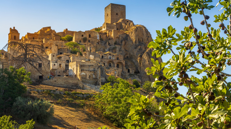 a view up into Craco from below