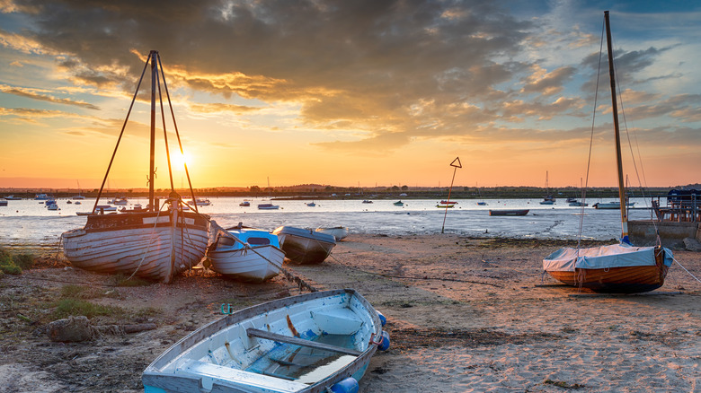 West Mersea harbor beach boats