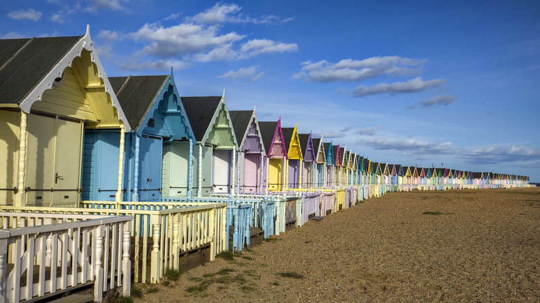Beach huts Mersea Island UK