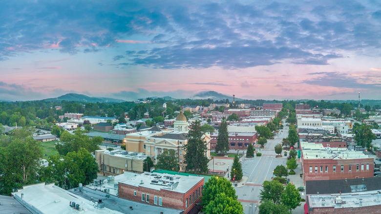 An aerial view of downtown Hendersonville.