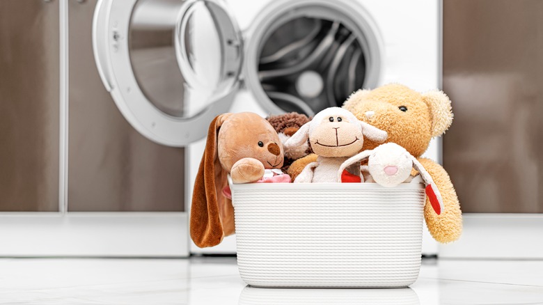 laundry basket holding toys