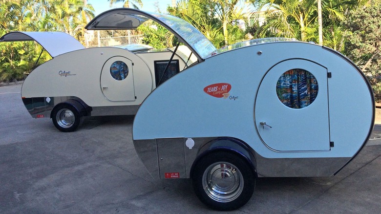 two Gidget Teardrop trailers outdoors
