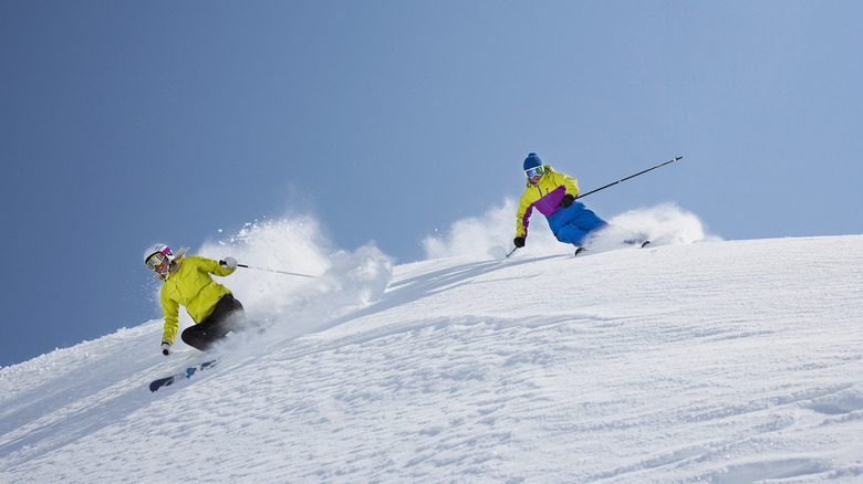 two downhill skiiers