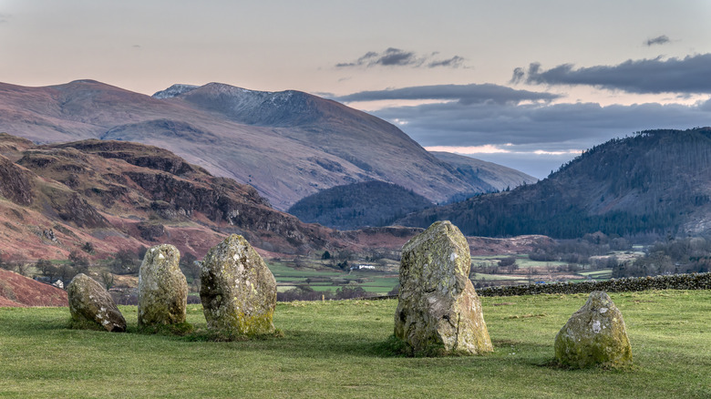 Standing stones at Castlerigg with mountains in the background