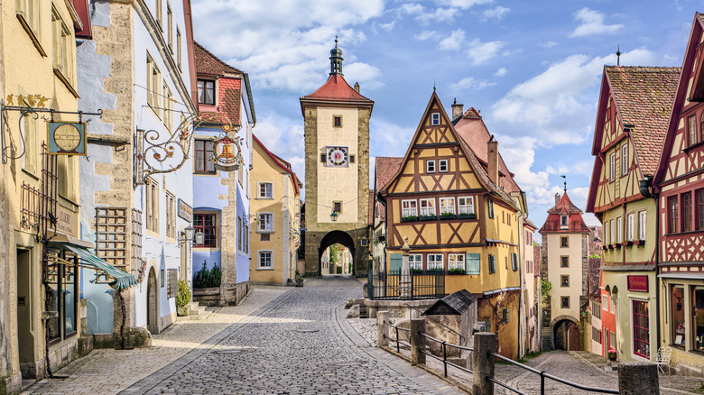 Historic half-timbered houses line cobbled streets in Rothenburg ob der Tauber