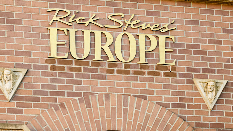 The entrance sign at the Rick Steves' Europe building in Edmonds, Washington