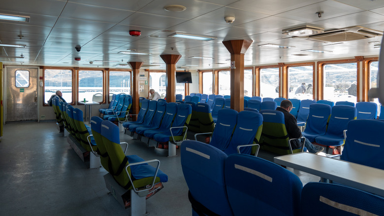 Mostly empty lounge seating on a Turkish ferry