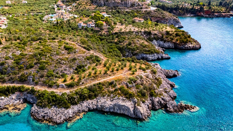 villas and coastal roads on the Mani Peninsula