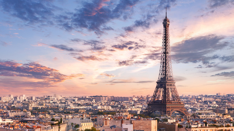 Eiffel Tower in Paris under stunning sky