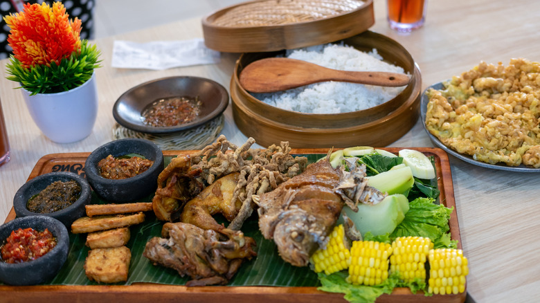 Rijsttafel meal on table