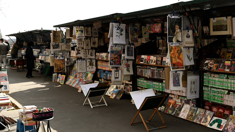 Bouqiniste book stalls along the banks of the River Seine in Paris