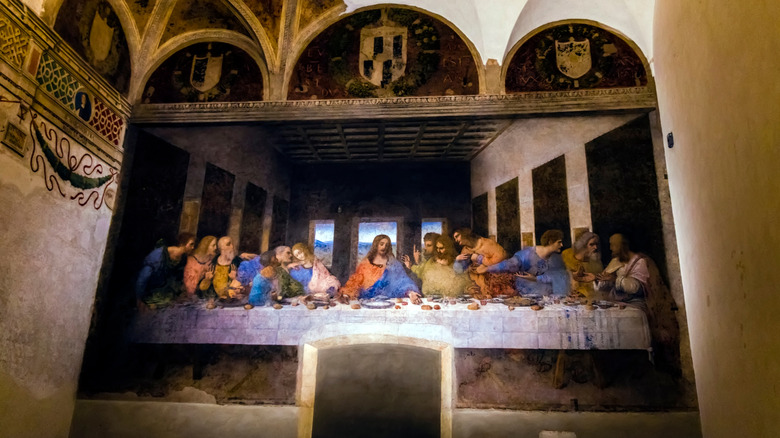 The Last Supper painting on medieval wall