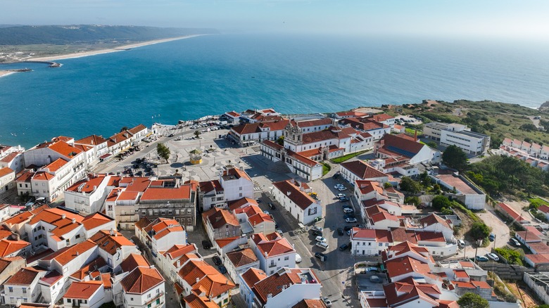 An ariel shot of the Sítio neighborhood above Nazaré, Portugal