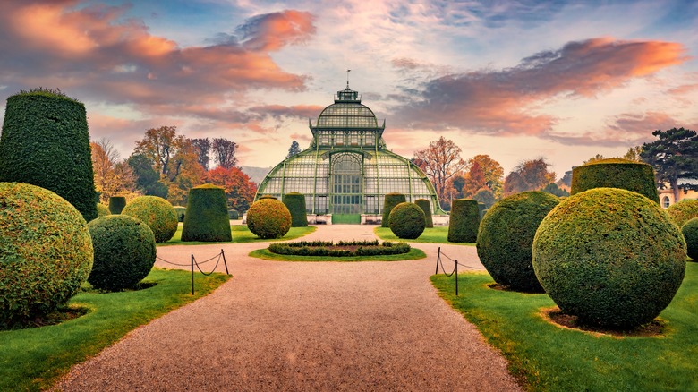 Elegant gardens with domed glass house