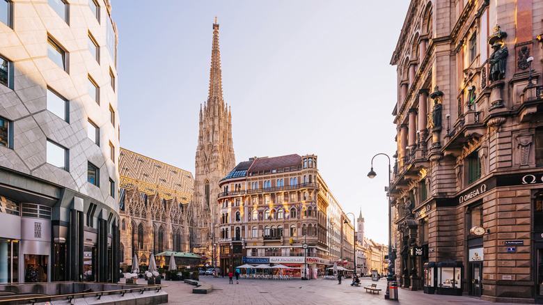 European street wih gothic church