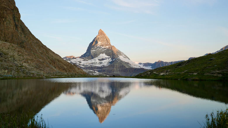 The famous Matterhorn peak reflecting in a lake