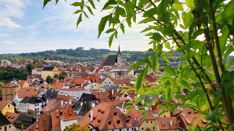 Small picturesque European town with surrounding hills