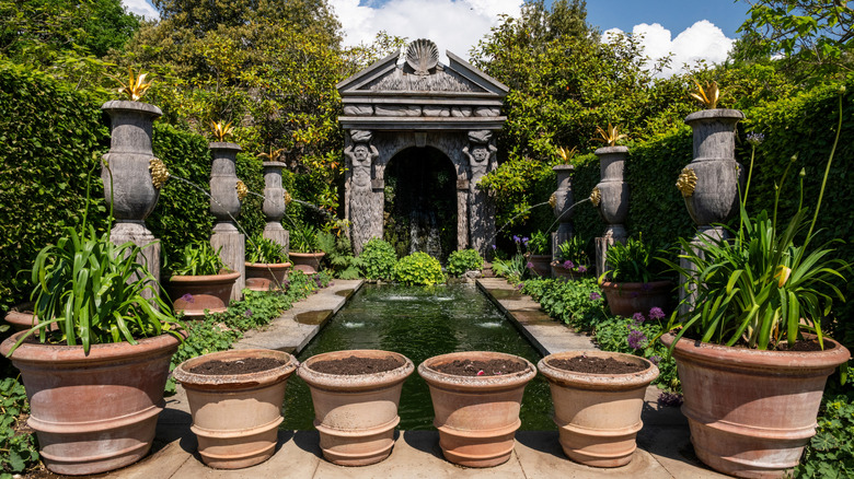 Water Garden in medieval old historic castle in Arundel