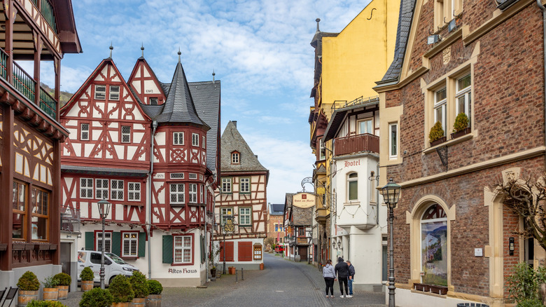 Old Town street with half-timbered buildings in Bacharach, Germany