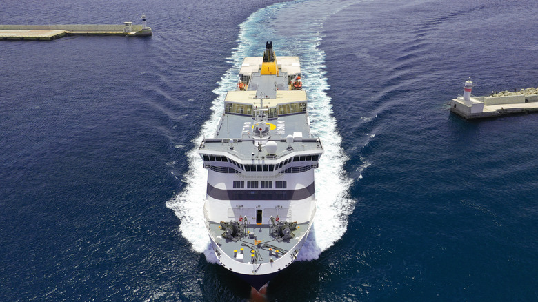 Ferry reaching port in Greece