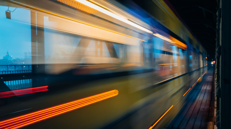 Blurred photo of a train at night
