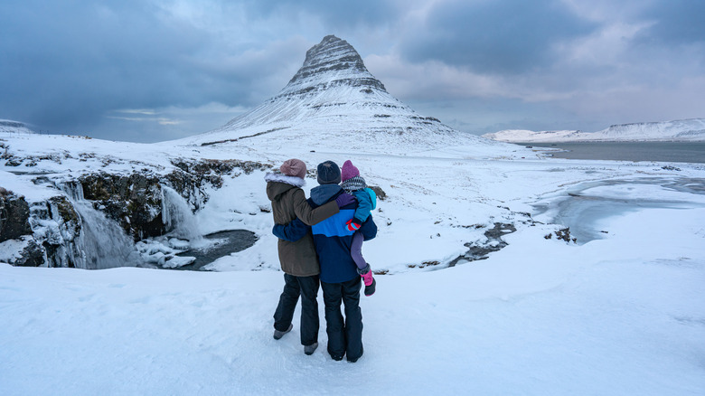 family enjoying winter in Iceland