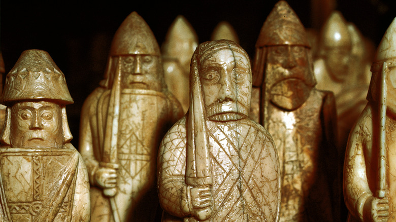 Lewis Chessmen carved ivory chess pieces