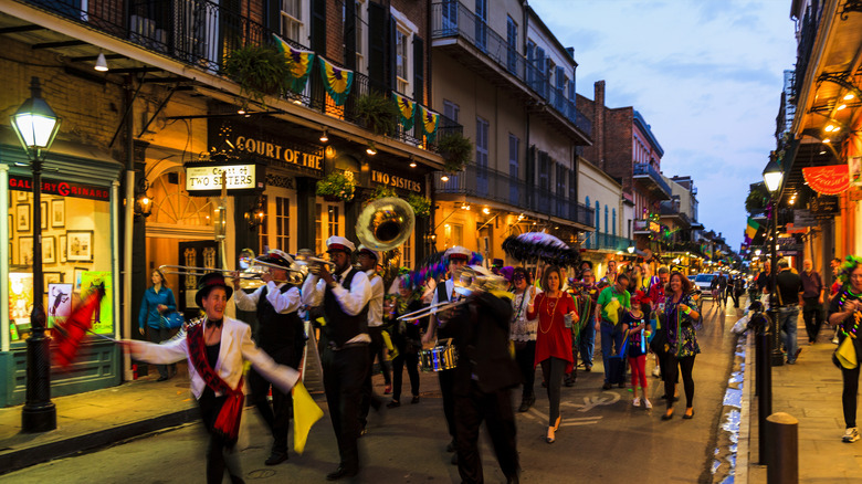 Jazz band walking fown the streets of NOLA