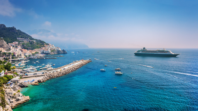 Cruise ship off the Almafi Coast in Italy