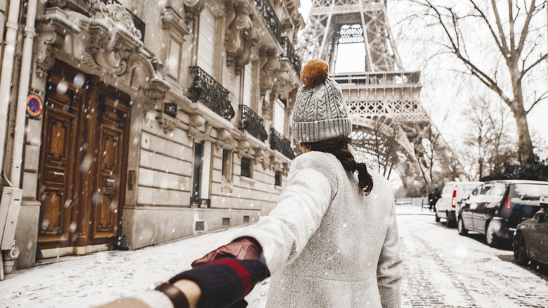 Woman in Paris in winter
