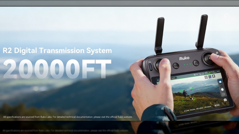 Person using the controller to navigate the Ruko U11MINI 4K (RC3) in mountainous terrain