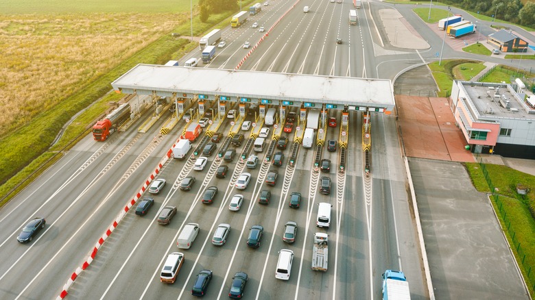 busy toll on large road